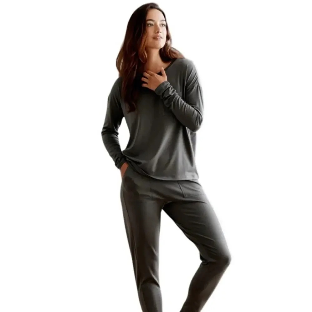 Sijo Gray Soft Stretch Long Sleeve Pajama Sleep Shirt
